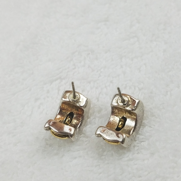 Sterling SILVER & GOLD Band Hugger Hoop Earrings - Picture 9 of 13